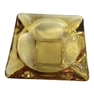 Vintage MCM Anchor Hocking Soreno Ashtray Amber glass 2 piece set